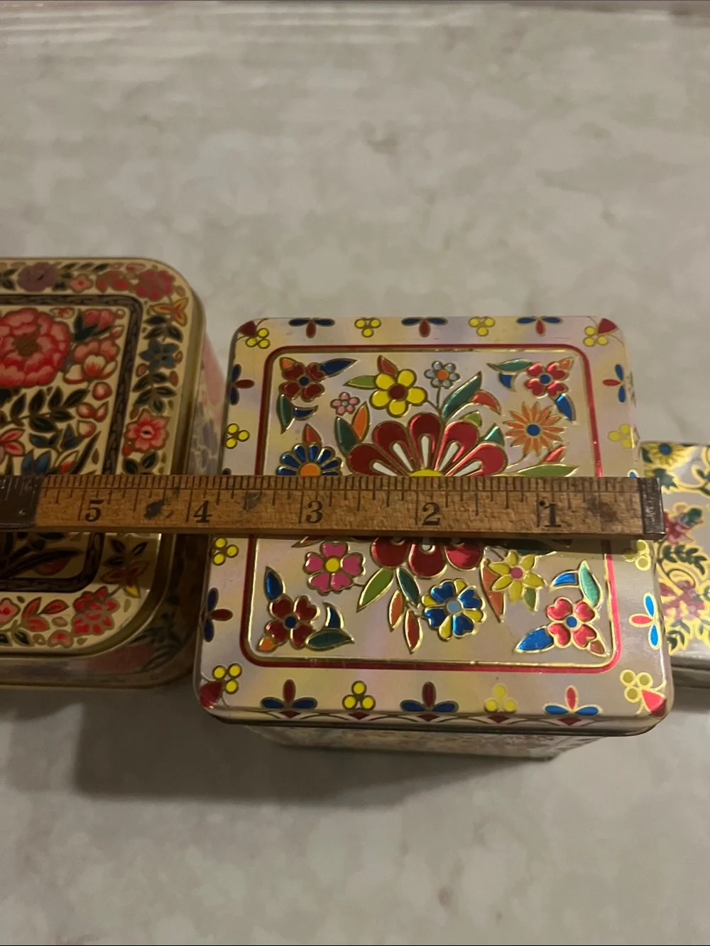 Vintage Kashmir type Tin box’s floral tin box’s tea box 2 are hinged & English